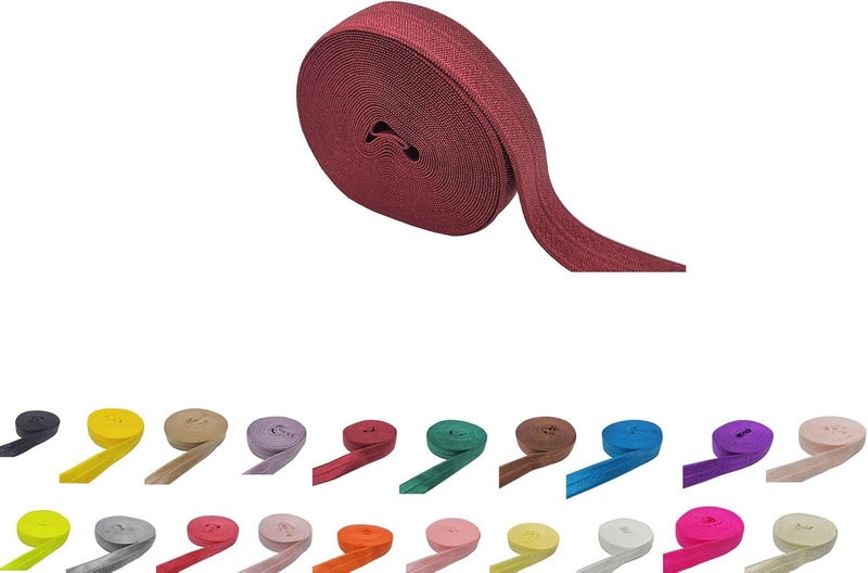 FAYADA Fold Over Elastic,5/8" Foldover FOE Trim Elastic Ribbon,Stretch FOE Band for Hair Ties Headbands Sewing Craft -5 Yards (Scarlet) - Image 1